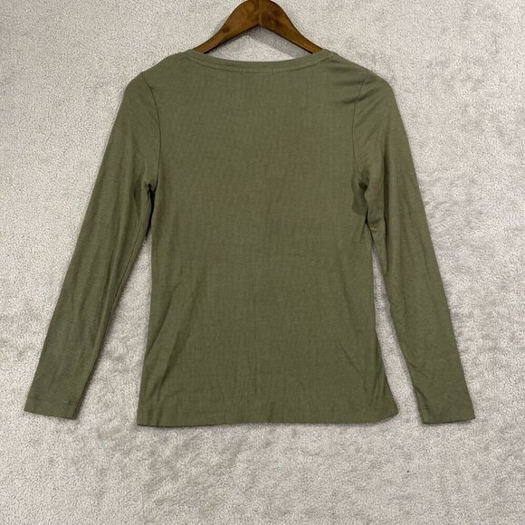 NEW Marine Layer Women's L Long Sleeve Henley Top Ribbed Olive Green - Picture 2 of 7